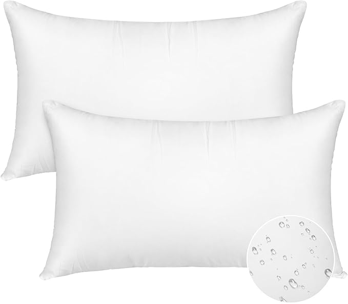 Pack of 2 12x20 Outdoor Pillow Inserts, Water Resistant Throw Pillow Inserts, Outdoor Lumbar Pillow for Patio, Furniture, Sofa, Bed, Living Room, Garden Decorative Waterproof Pillow Inserts