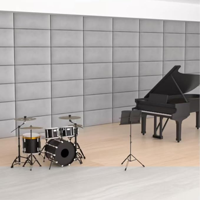 Upholstered Wall Mounted Headboard, 3D Soundproof Panels Peel and Stick for King Size, Adjustable Bed, Tufted, Light Grey (12 Panels, 10" x 24")