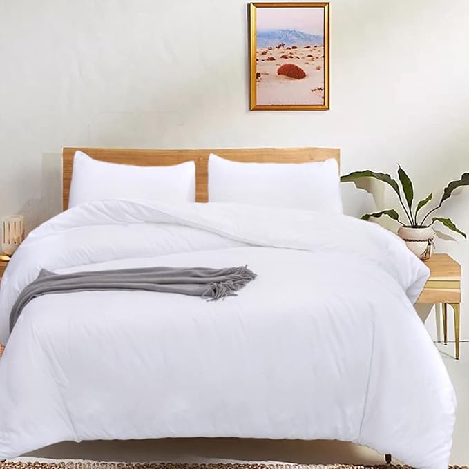 CLOTHKNOW White Queen Comforter Set 3Pcs White Bedding Comforter Sets Soft All Season Bed Comforter Sets Queen Comforter with 2 x Pillowcases