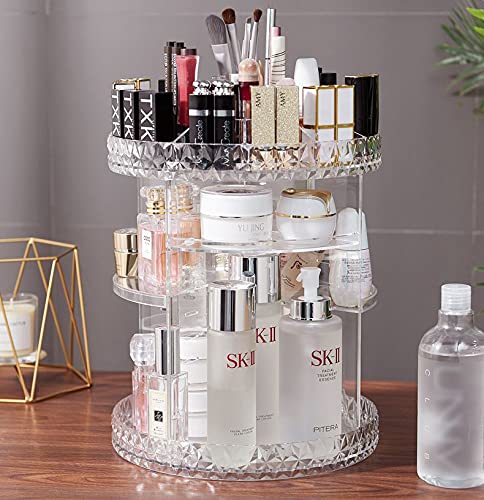 Cq acrylic Rotating Makeup Organizer,Adjustable Spinning Skincare Organizer for Vanity,Countertop,Clear Rotating Perfume Organizer,Bathroom Lazy Susan Organizers,Spin Beauty Product Storage Rack,1Pack