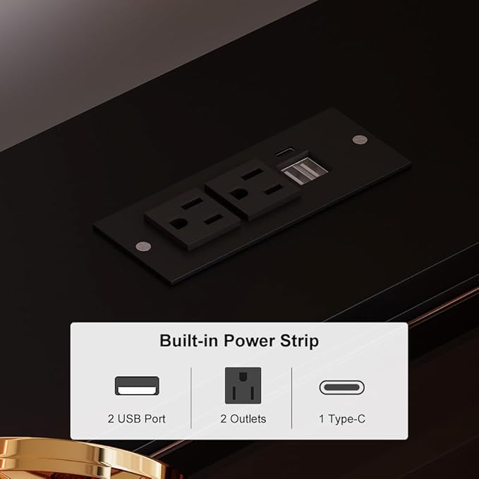 homary Vanity Desk with LED Mirror, Makeup Vanity with Power Outlet and Tempered Glass Top, Makeup Table with 6 Drawers, 3 Lighting Modes Vanity Table with Chair for Bedroom