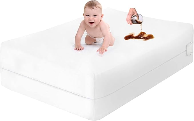 Crib Mattress Protector Waterproof - Zippered Encasement Cover for Baby, Toddler (Crib Size - 28x52x6) White