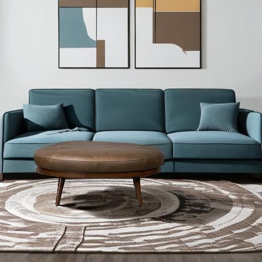 POLY & BARK Gio Ottoman – 30” Round with Feather-Down Topper – Full-Grain Leather Upholstery – Couch Ottoman for Living Room – Vintage Italian Leather in Cocoa Brown