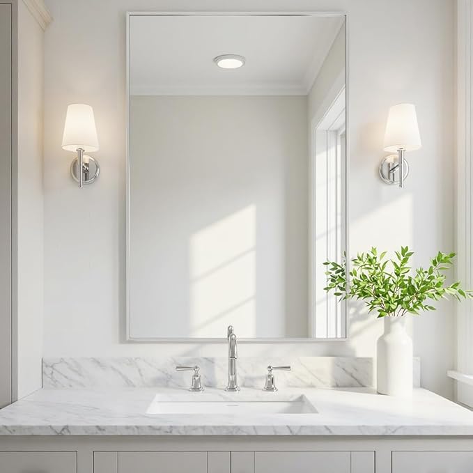 26x40 Inch Silver Bathroom Mirror - Copper-Free Mirror, Aluminum Alloy Frame Vanity Rectangle Wall Mounted Modern Mirror for Bedroom/Living Room/Porch Horizontal or Vertical