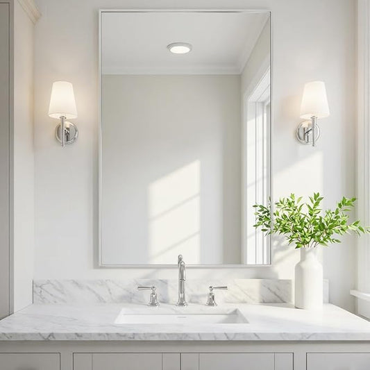 26x40 Inch Silver Bathroom Mirror - Copper-Free Mirror, Aluminum Alloy Frame Vanity Rectangle Wall Mounted Modern Mirror for Bedroom/Living Room/Porch Horizontal or Vertical