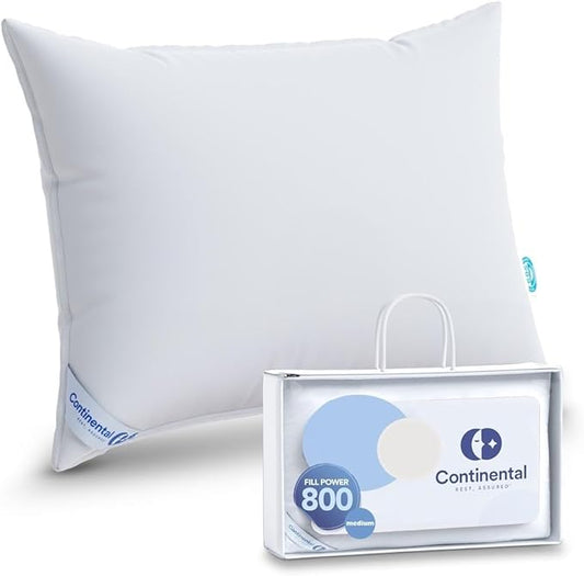 Continental Bedding 100% Siberian Goose Down Pillow 800 Fill Power, Medium, Standard, White
