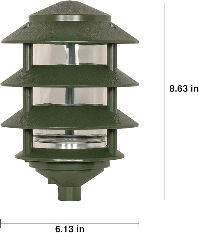 Nuvo SF77/324 One 2 Louver Hood Outdoor Pagoda Landscape Pathway Light, 3 Tier-Small, Green