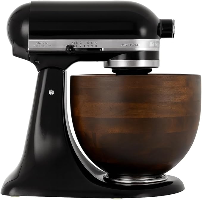 Premium Walnut Wood Mixing Bowl – 5 Quart – Compatible with 4.5 & 5 Qt Tilt-Head Models – Natural True Walnut Wooden Bowl with Stainless Steel Locking Base