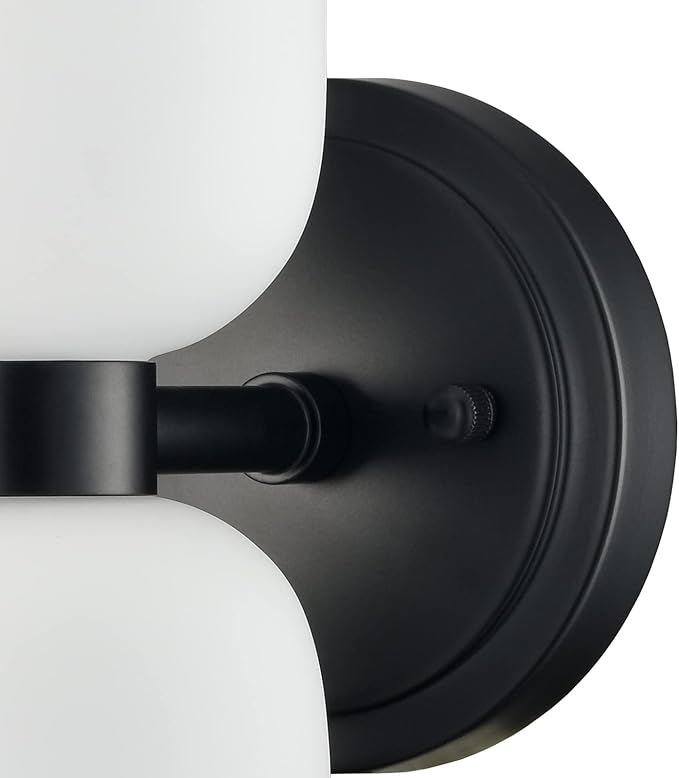 CLAXY Bathroom Light Fixtures 2-Light Vanity Lights-Milky Glasss Shade Wall Sconces with Black Finish