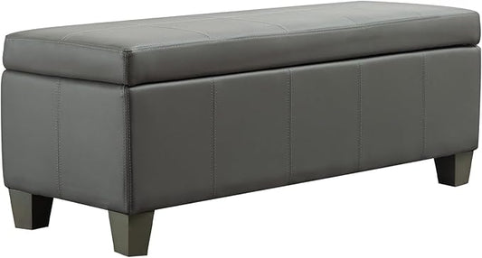 Grey Faux Leather Ottoman with Storage, Rectangular Extra Long Storage Bench for Bedroom and Living Room