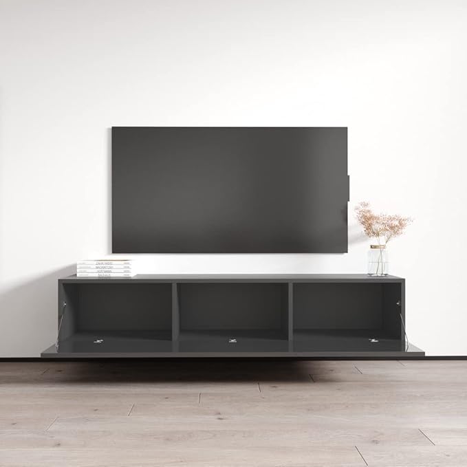 Meble Furniture Fly Type-30 63'' Floating TV Stand with Storage Cabinets - Modern Freestanding Rectangular TV Stand for Living Room - Media Entertainment Center Console Table for TV Up to 70" - Gray