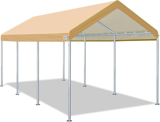 ADVANCE OUTDOOR 10x20 ft Heavy Duty Carport Potable Car Canopy Garage Party Tent Boat Shelter, Adjustable Height from 9.5 ft to 11 ft, Beige