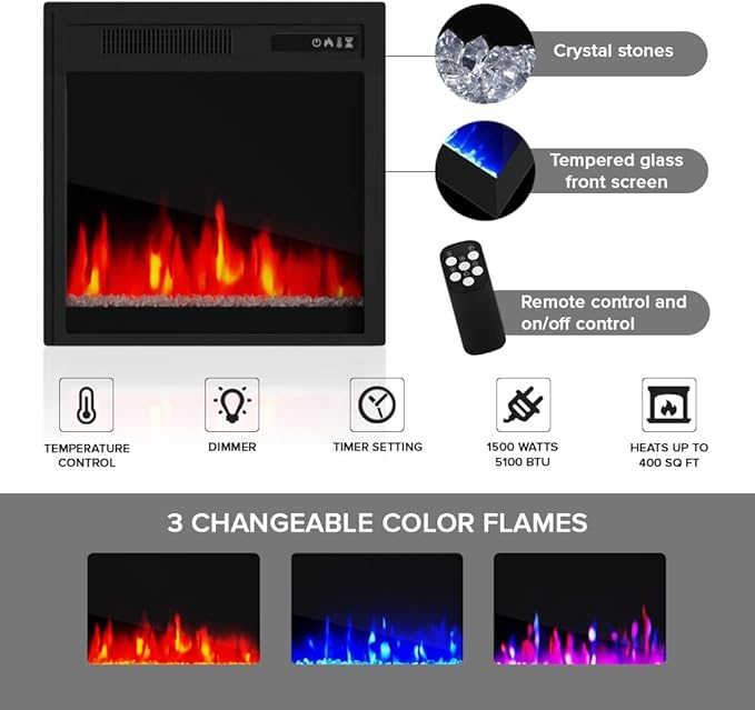 Meble Furniture Modern Rectangular TV Stand with Storage Cabinets & Electric Fireplace - Fits TVs Up to 65" - Walnut/Black
