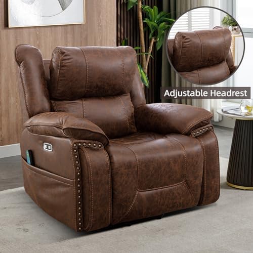 Phoenix Home Dual Motor Power Lift Chair for Elderly, Lift Chairs with Massage and Heat, Faux Leather Electric Chairs for Adults, Recliner Chair with USB, 2 Concealed Cup Holderss, Chestnut Brown