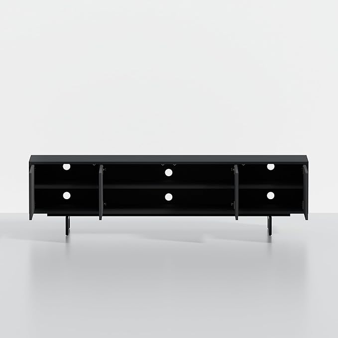 Norrhaus 75" x 20" 4-Door TV Stand in Black - Modern TV Console Made from Quality Engineered Hardwood with Water Resistant Melamine Veneer - No Tools Frame Assembly