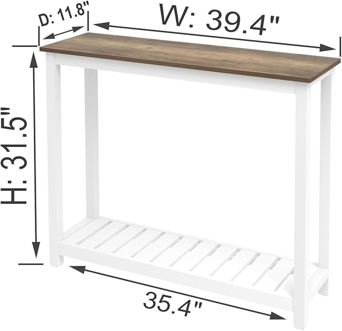 FOLUBAN Farmhouse Sofa Table, Rustic Vintage Console Table for Entryway, Living Room, Hallway, White