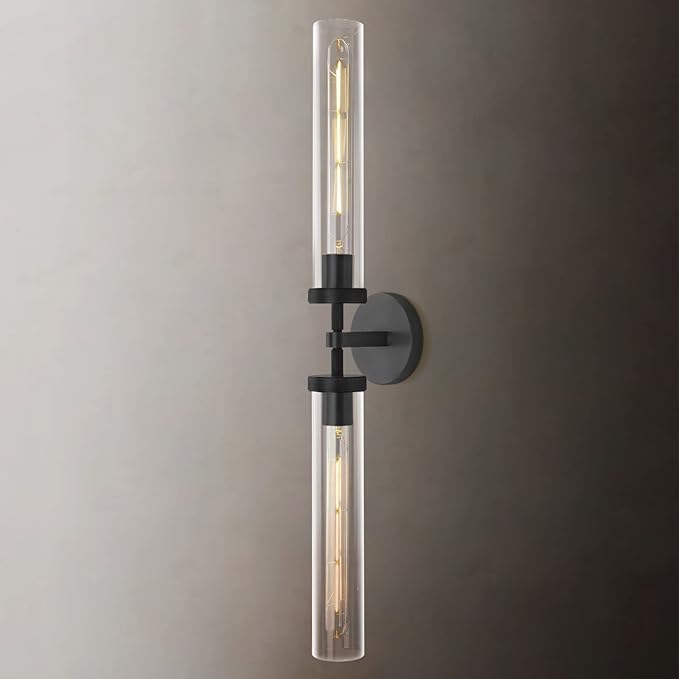 Modern 2-Light Black 30in Knurled Wall Sconces, Double Glass Sconces Wall Lighting, Bathroom Vanity Light Sconces, Wall Lights for Living Room Bedroom Hallway Kitchen Bathroom Mirror Includes bulbs