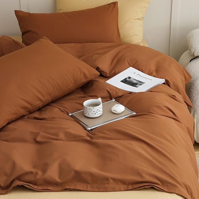 CLOTHKNOW Pumpkin Queen Comforter Set 3Pcs Burnt Orange Bedding Comforter Sets Soft Terracotta Comforter Caramel Queen Comforter with 2 x Pillowcases