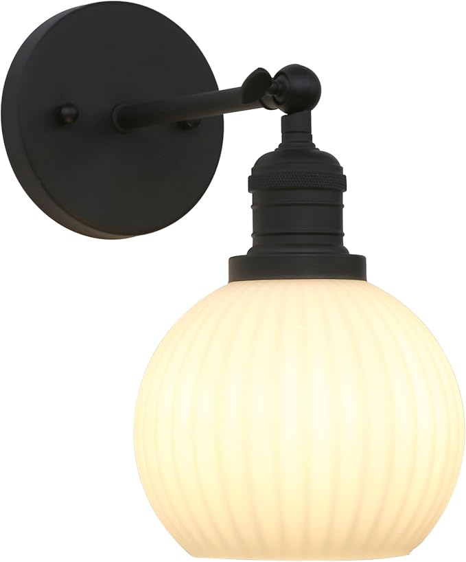 Vintage Wall Sconce 1-Light with Milk White Glass Globe Shade, Hardwired Modern Indoor Wall Mounted Lamp Fixture for Farmhouse Living Room Bedroom Bathroom