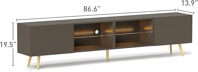 Bonzy Home 86" TV Stand, Modern Entertainment Center for 75" TV, Television Console Table with Storage Cabinets for Living Room, Grey