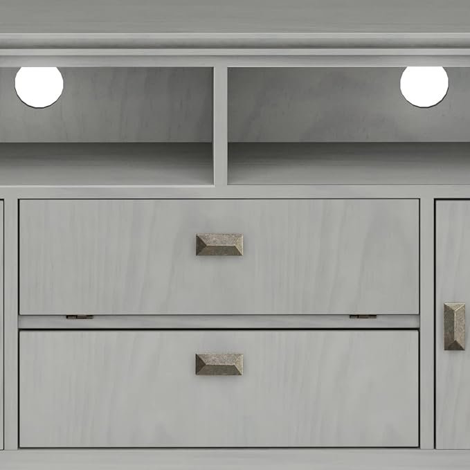 SIMPLIHOME Artisan SOLID WOOD 72 Inch Wide Contemporary TV Media Stand in Fog Grey for TVs up to 80 Inches, For the Living Room and Entertainment Center