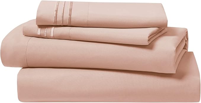 Clara Clark Bed Sheets, Premier 1800 Series 4 Piece Bed Sheet Set, Deep Pocket, Wrinkle, Fade, Stain Resistant, Luxury Soft Bedding Sheets & Pillowcases, Twin, Peach