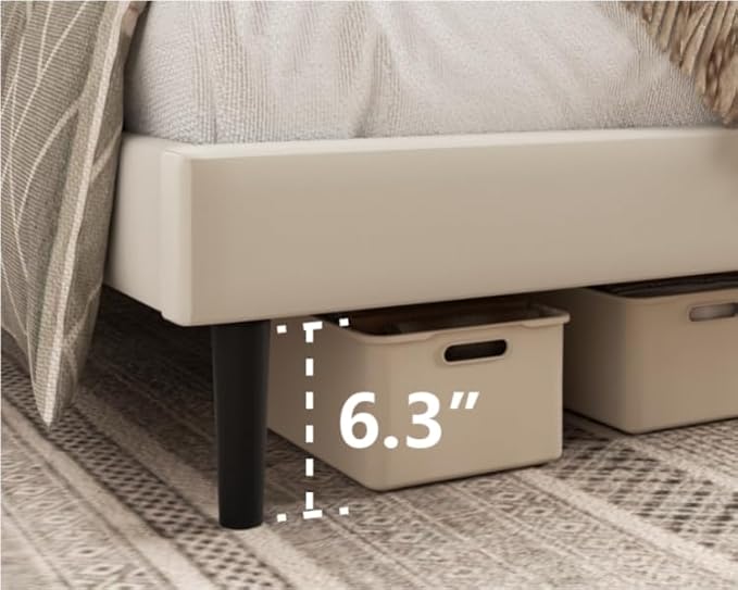 Queen Size Platform Bed Frame with Velvet Upholstered Headboard, Queen Bed Frame with Strong Wood Slats, Box Spring Optional, Mattress Foundation, Easy Assembly Beige