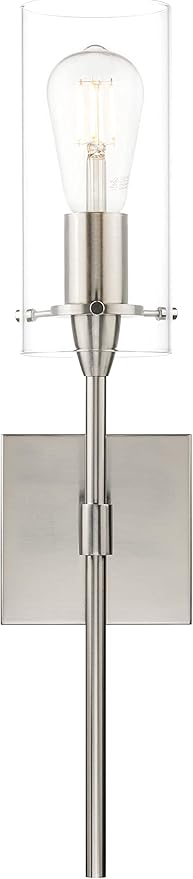 XiNBEi Lighting Bathroom Wall Sconces Set of 2, Modern 1 Light Brushed Nickel Wall Sconce with Clear Glass Indoor Vanity Sconces for Bathroom Hallway & Living Room