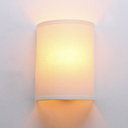 Yosoan White Fabric Cloth Boho Wall Sconce Hallway Fixture Light, 1-Light Vanity Indoor Hardwired Modern Wall Mount Retro Vintage Interior Sconce with Half Moon Shade Lamp for Stairwell Bedroom