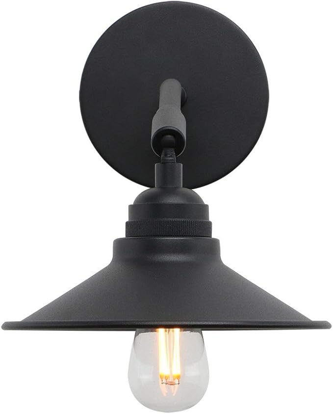 Yosoan Set of 2 Indoor Bedside Wall Sconce with On Off Switch, Hardwired Vanity Vintage Wall Mount Light Fixture, 340 Degree Angle with 7.1" Matte Black Shade Lamp for Reading Bedroom Sink(Black)