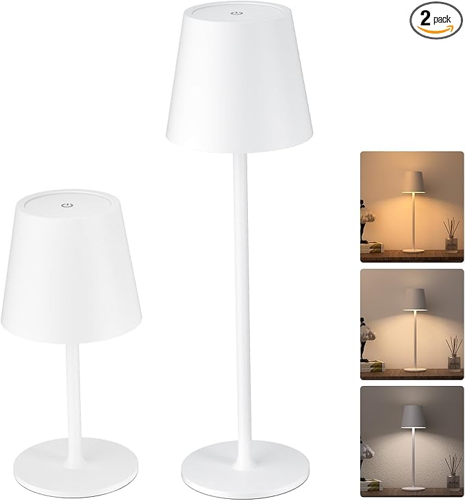 JACKYLED Cordless Table Lamps Rechargeable, 3 Adjustable Height, 5000mAh Battery Operated, 3 Colors Smooth Dimming, Portable LED Waterproof Table Lamp for Dining, Bedroom, Outdoor (2 Pack)