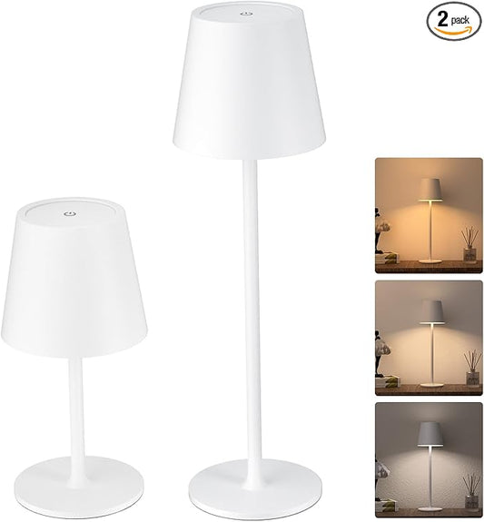 JACKYLED Cordless Table Lamps Rechargeable, 3 Adjustable Height, 5000mAh Battery Operated, 3 Colors Smooth Dimming, Portable LED Waterproof Table Lamp for Dining, Bedroom, Outdoor (2 Pack)