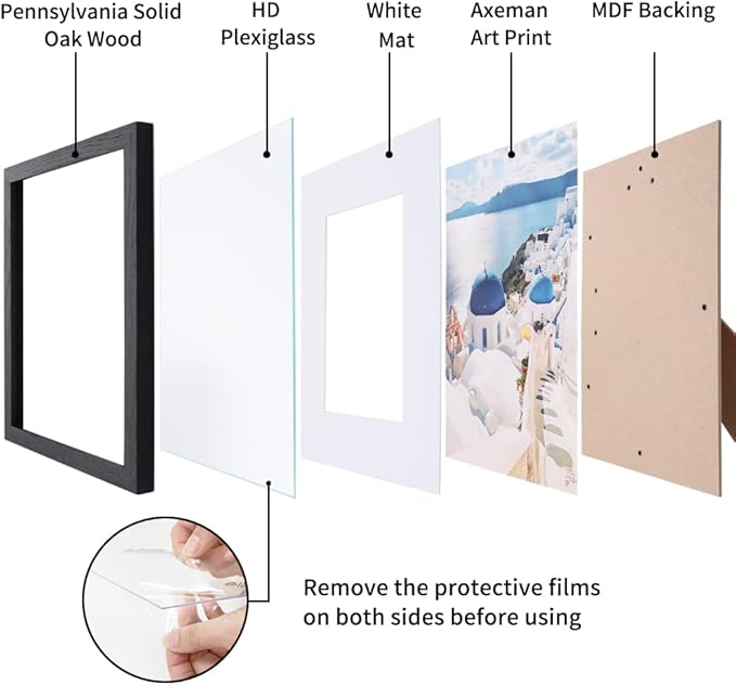 Axeman Solid Oak Black Photo Frame - 5x7 Picture Frame With Mat For 4x6 - Hanging Hardware Included