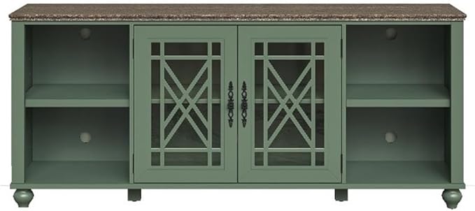 70" Vintage TV Stand with Carved Doors for TVs Up to 80" - Green