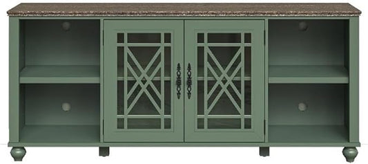70" Vintage TV Stand with Carved Doors for TVs Up to 80" - Green