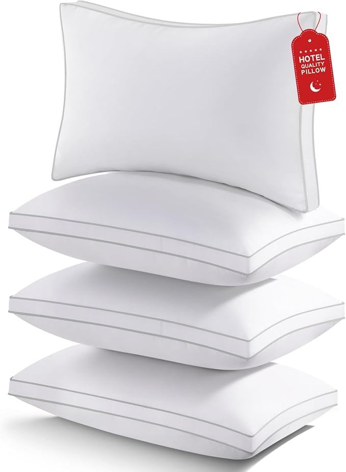 Pillows Queen Size Set of 4, Bed Pillows for Sleeping 4 Pack, Luxury Hotel Quality, Supportive Queen Pillows with Soft Down Alternative for Back Stomach Side Sleepers, Machine Washable