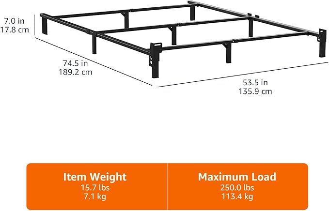 Amazon Basics Metal Bed Frame, 9-Leg Base for Box Spring and Mattress, Full, Tool-Free Easy Assembly, Black