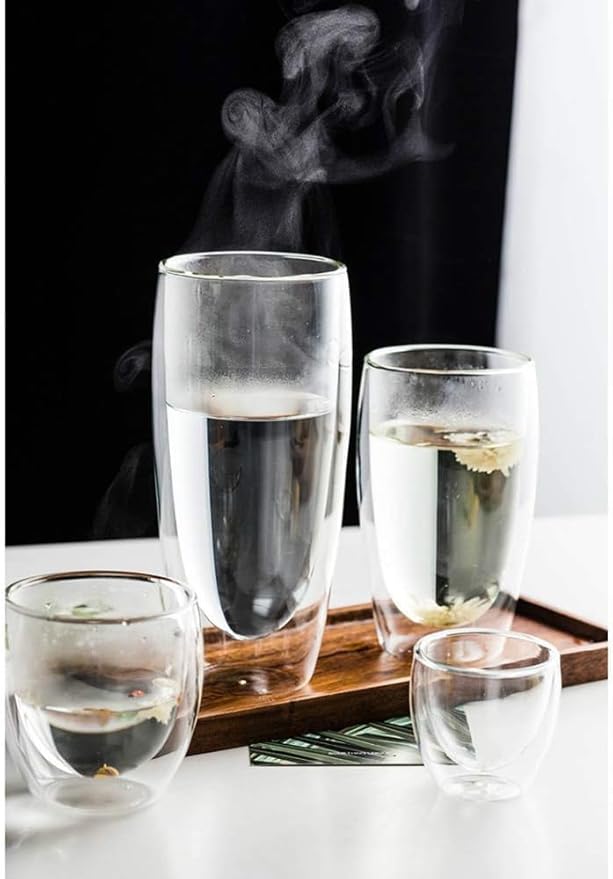 Asng Glass Coffee Mugs, Double Wall Insulated Thermal Cups Drinking Glasses For Tea/Coffee/Latte/Cappucino/Cafe/Milk (650ML/22oz-2PACK)