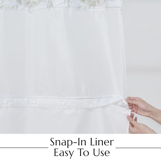 No Hook Shower Curtain with Snap in Liner, Sage Green Eucalyptus Leaf Heavy Duty See Through Window Waterproof Machine Washable Bathroom Curtain 71" W x 74" L (Pack of 1)