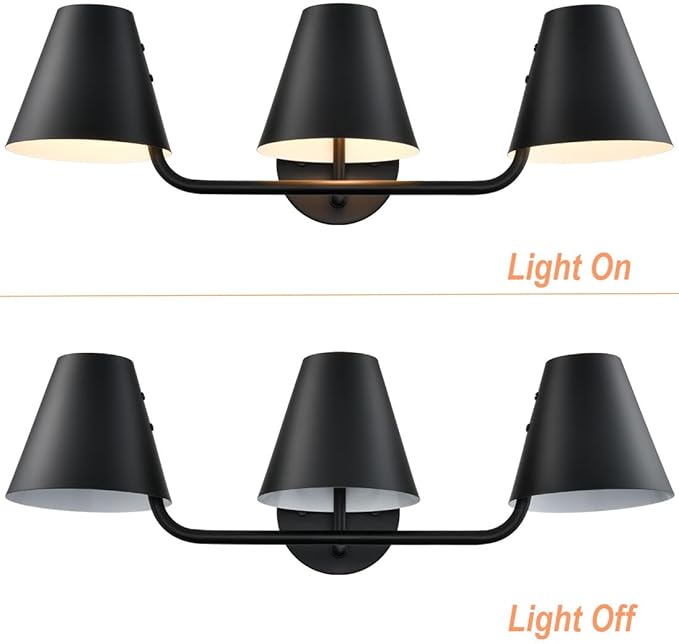 DIRYZON 3 Light Bathroom Vanity Light,Industrial Black Wall Sconces,Rustic Wall Light Fixtures with Metal Shade for Hallway Kitchen Sink