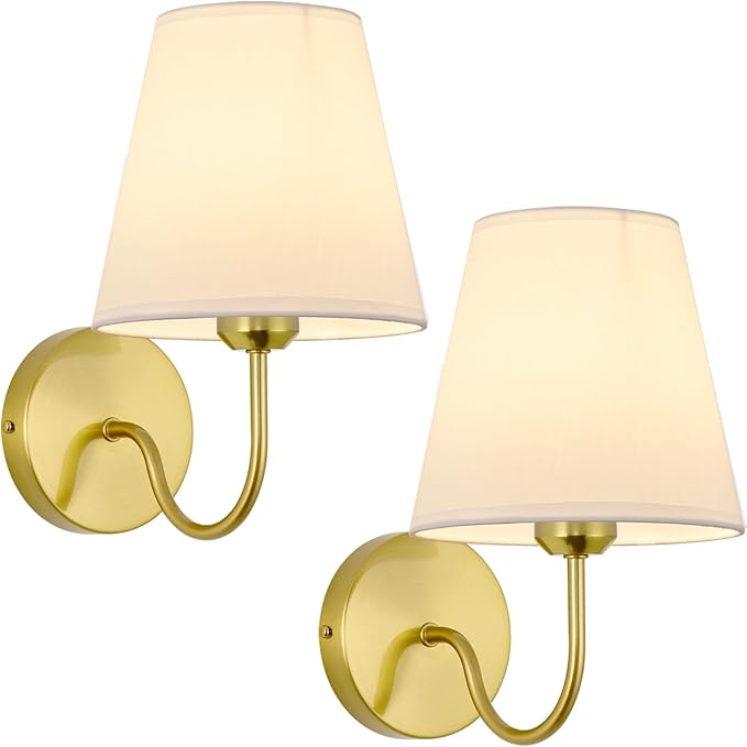 Modern Gold Hardwired Wall Sconces Lighting Fixture, E26 Industrial Vintage Gold Wall Light Set of 2 Pack Wall Lamp Bathroom Decor for Bedroom Living Room, Brass Finish Sconces