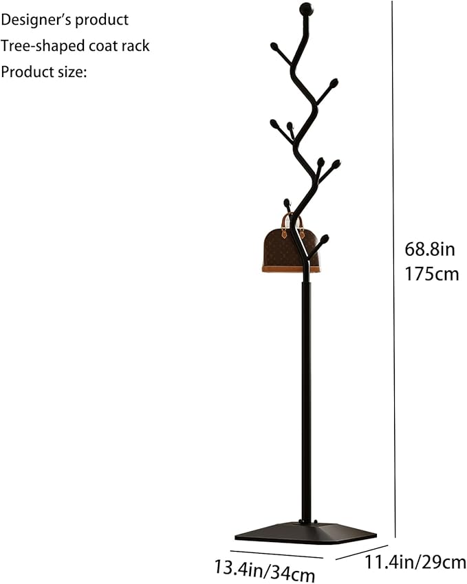 Coat Rack Freestanding Metal Coat Tree with 8 Hooks, Creative Design Tree Branch-look, Standing Coat Rack Coat Hanger Stand with Stury cast iron Base for Entryway, Hallway, Bedroom (black)