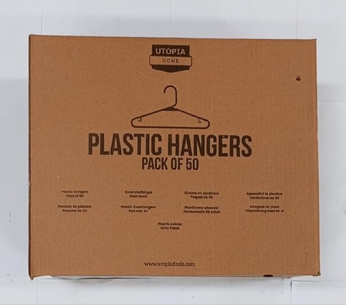 Utopia Home Plastic Hangers 50 Pack - Perfect Space Saving Clothes Hanger - Durable and Strong - Perfect Closet Organizers with Shoulder Grooves (Black)
