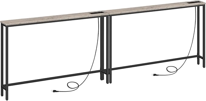 HOOBRO 2 Pack 5.9" Narrow Console Sofa Table with Power Outlets, 47.2" Long Behind Couch Table with Charging Station, Skinny Sofa Table for Living Room, Foyer, Greige BG15XGP201G1