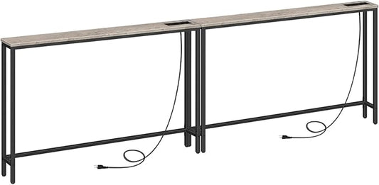 HOOBRO 2 Pack 5.9" Narrow Console Sofa Table with Power Outlets, 47.2" Long Behind Couch Table with Charging Station, Skinny Sofa Table for Living Room, Foyer, Greige BG15XGP201G1