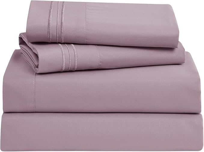 Clara Clark Bed Sheets, Premier 1800 Series Bed Sheet Set, Deep Pocket, Wrinkle, Fade, Stain Resistant, Luxury Soft Bedding Sheets & Pillowcases, California King, Dusty Purple