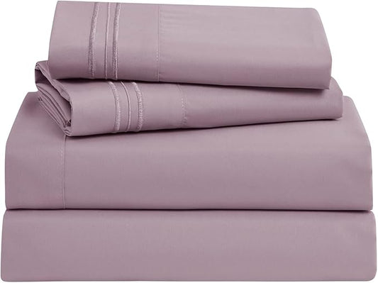 Clara Clark Bed Sheets, Premier 1800 Series Bed Sheet Set, Deep Pocket, Wrinkle, Fade, Stain Resistant, Luxury Soft Bedding Sheets & Pillowcases, California King, Dusty Purple
