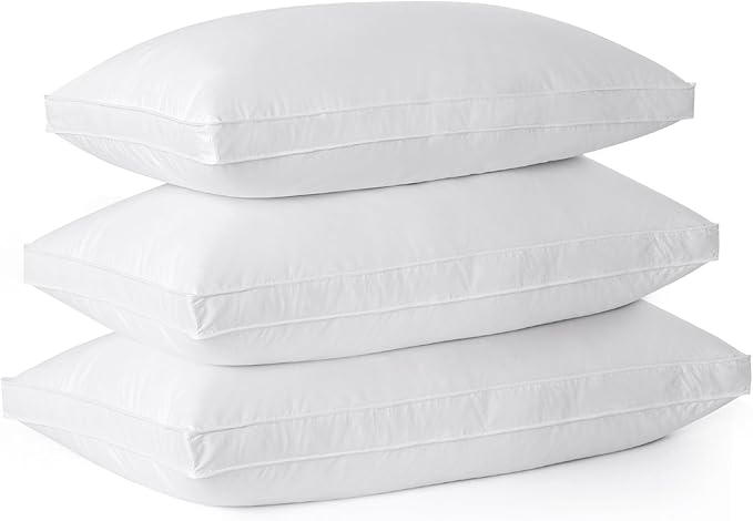 Goose Feathers Down Pillows, Pillows Standard Size Set of 2, Cotton Cover,Gusseted Hotel Collection Bed Pillow for Back, Stomach or Side Sleepers