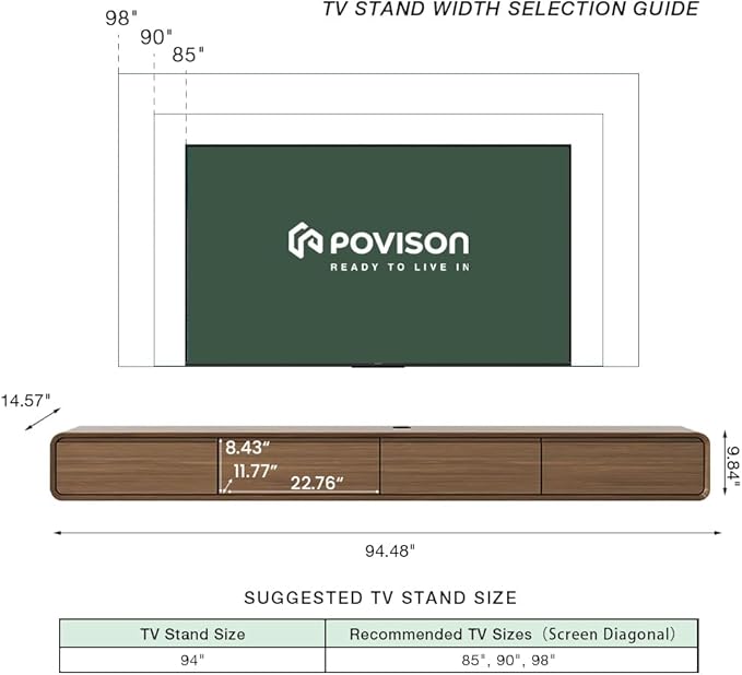 Fully-Assembled Minimalist Floating TV Stand, Modern Wall-Mounted Entertainment Center with 4 Flip-Down Cabinet Doors, Solid Wood Media Console, Walnut Veneer, 94"