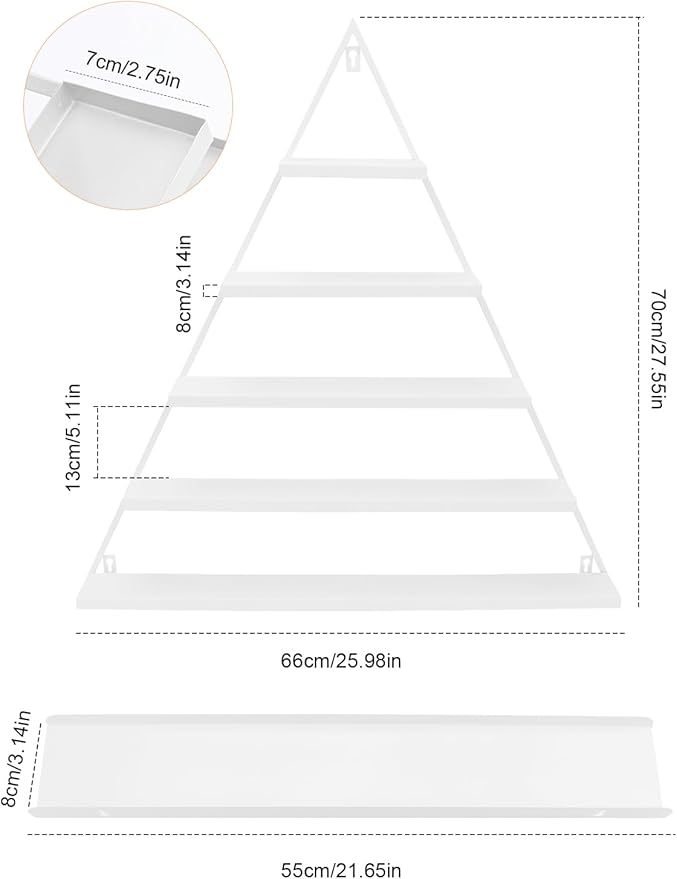 EBANKU 6PCS Nail Polish Racks 5 Tiers Nail Polish Shelf for Wall Triangular Display Rack Cosmetic Display Cases Lipstick Perfume Wall Shelf Essential Oil Organizers for Home Spa Nail Salon Shop(White)